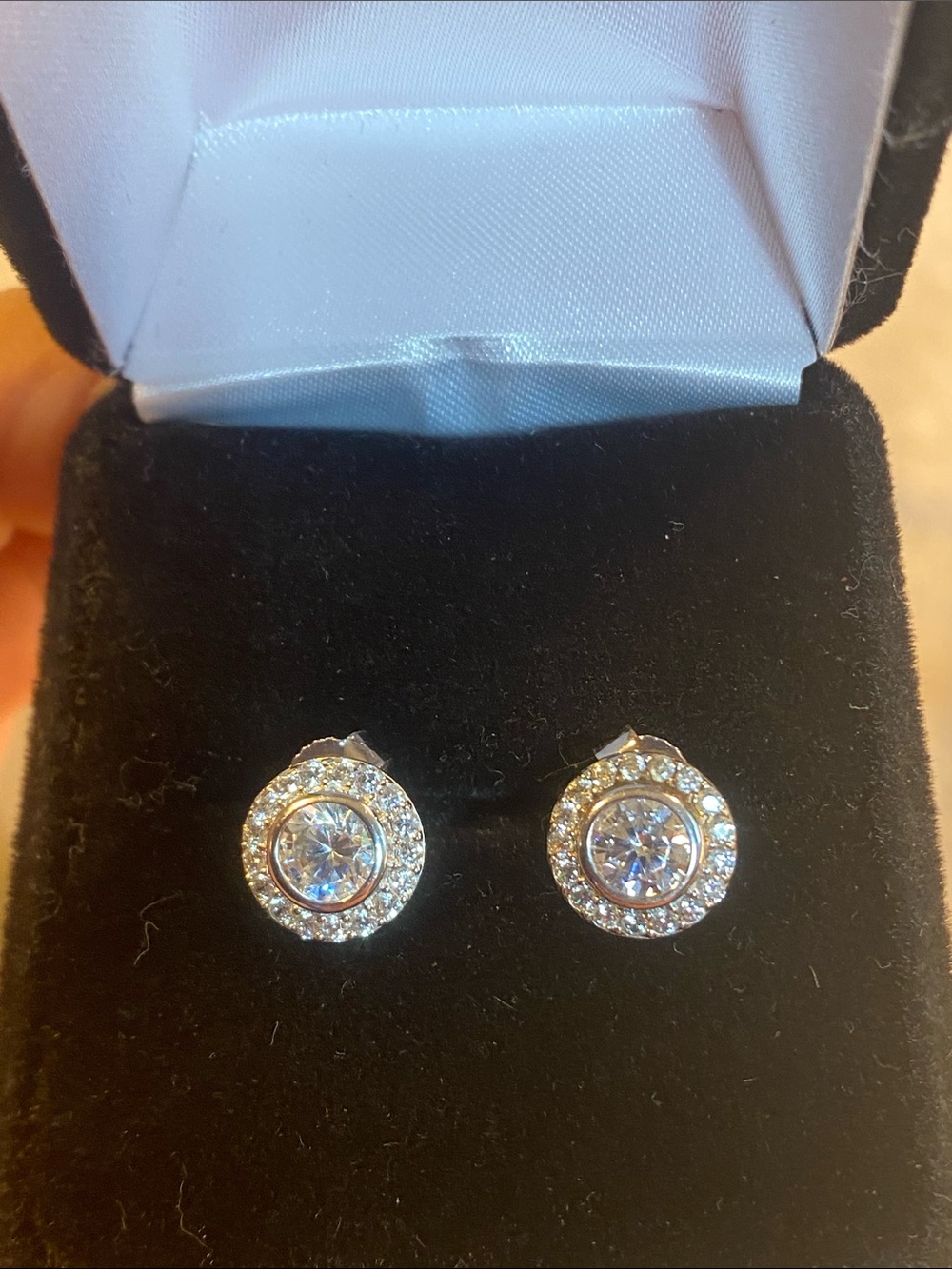 925 Sterling Silver Halo CZ Stud Earrings | Like New Sparkle
